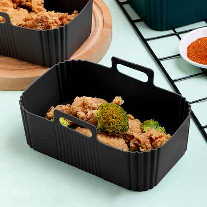 Reusable Silicone Air Fryer Liner ââ‚?Non-Stick Dual Basket & Easy Clean Black