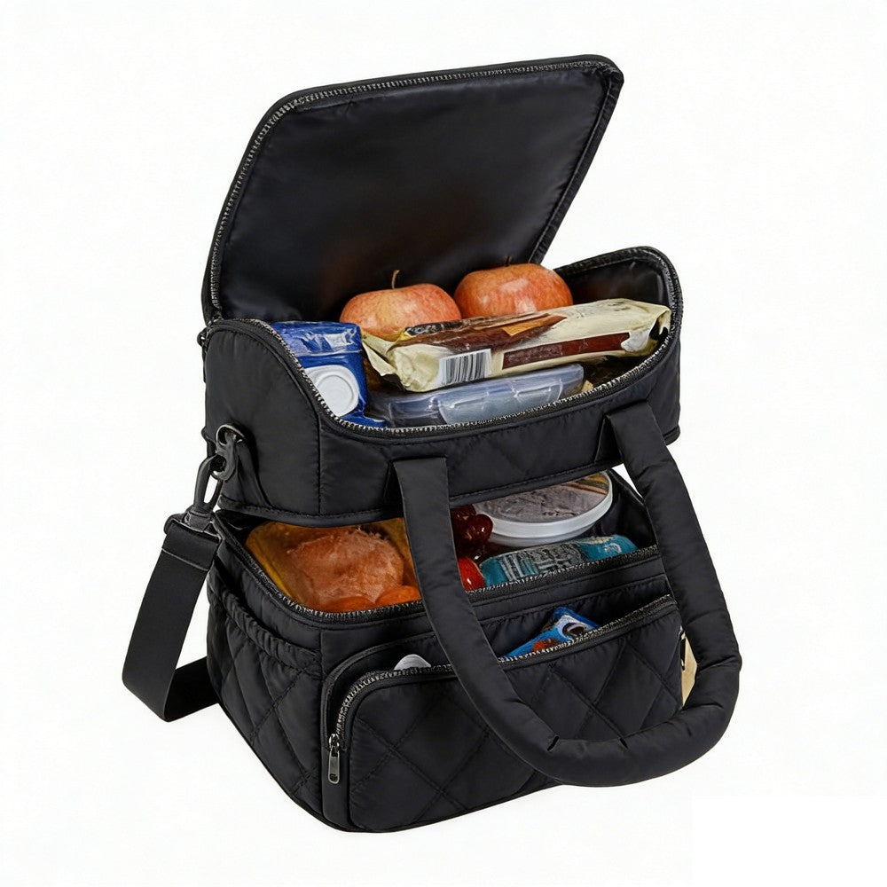 Lunch Bag Women Double Deck Insulated Lunch Bag For Work Picnic Travel-Black