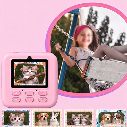 Instant Print Camera for Little Ones Dual Lens Digital Camera with 32G Card - Pink