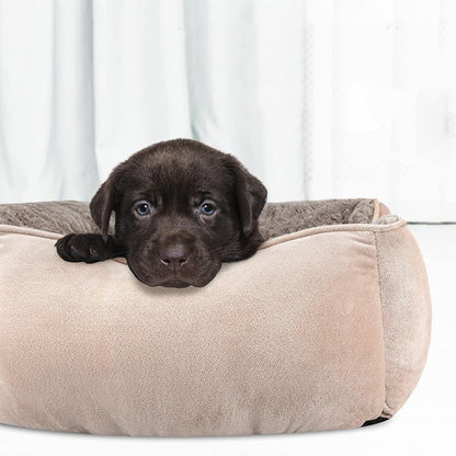 Plush Pet Bed Raised Sides Soft Calming Sleeping Puppy Cuddler Camel