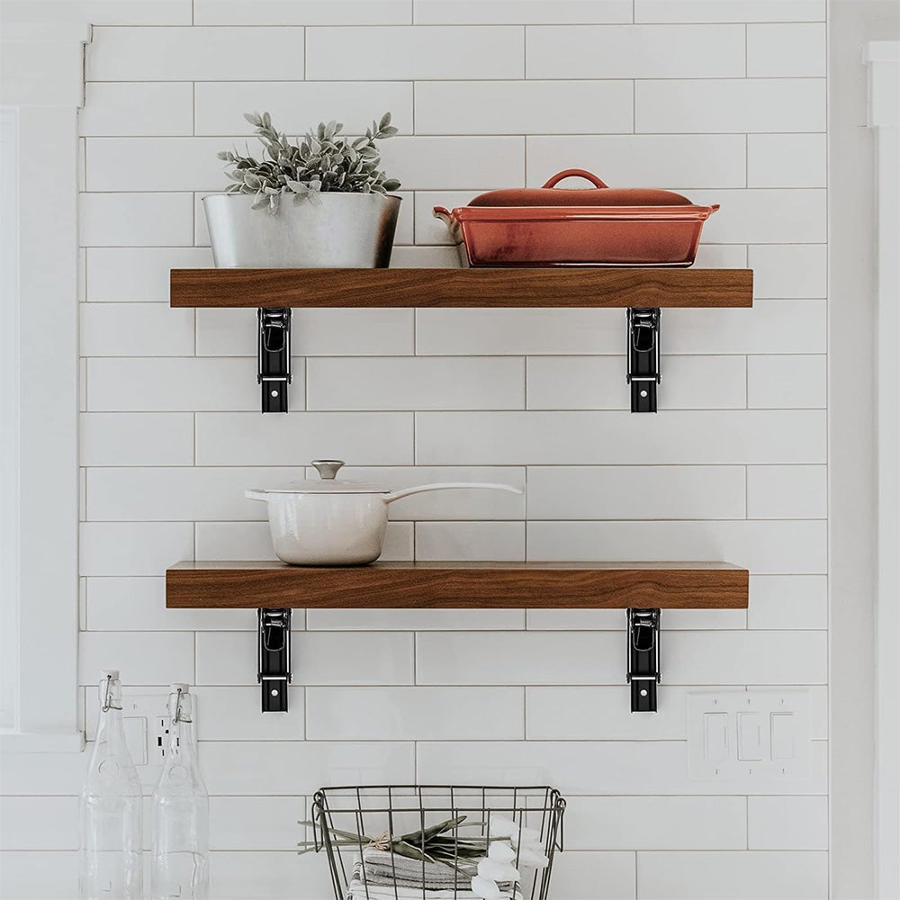 2Pcs 90 Degree Foldable Metal Shelf Brackets-Black