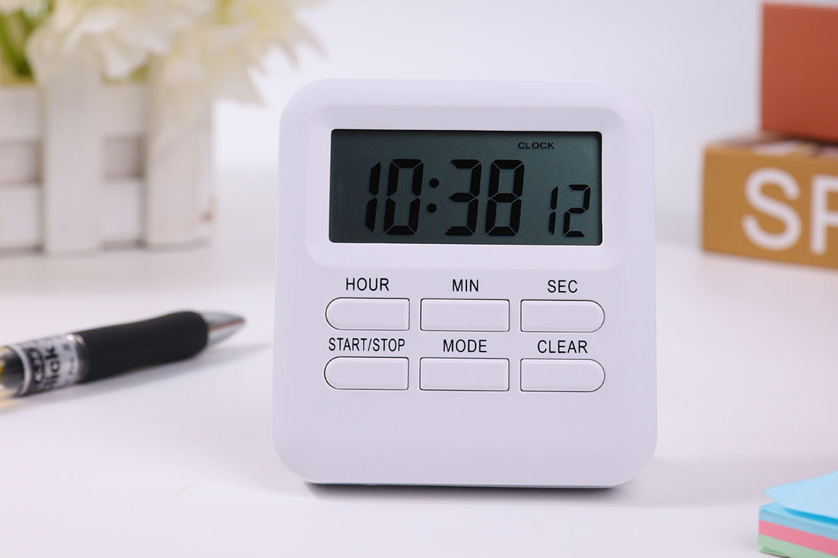 Digital Kitchen Timer LCD Display Cooking Timer with Loud Alarm -White