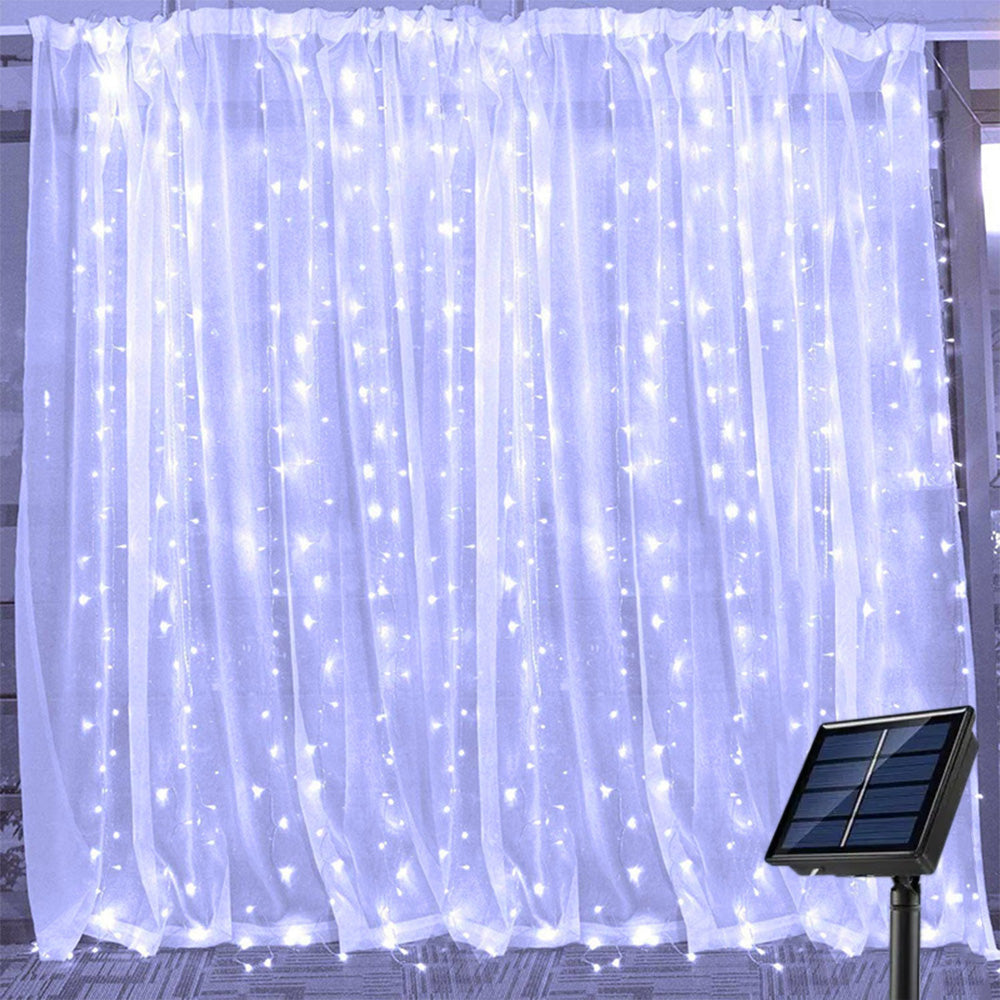 Solar Fairy Curtain Lights ¨C Christmas Hanging String Lights for Window Backdrop  White
