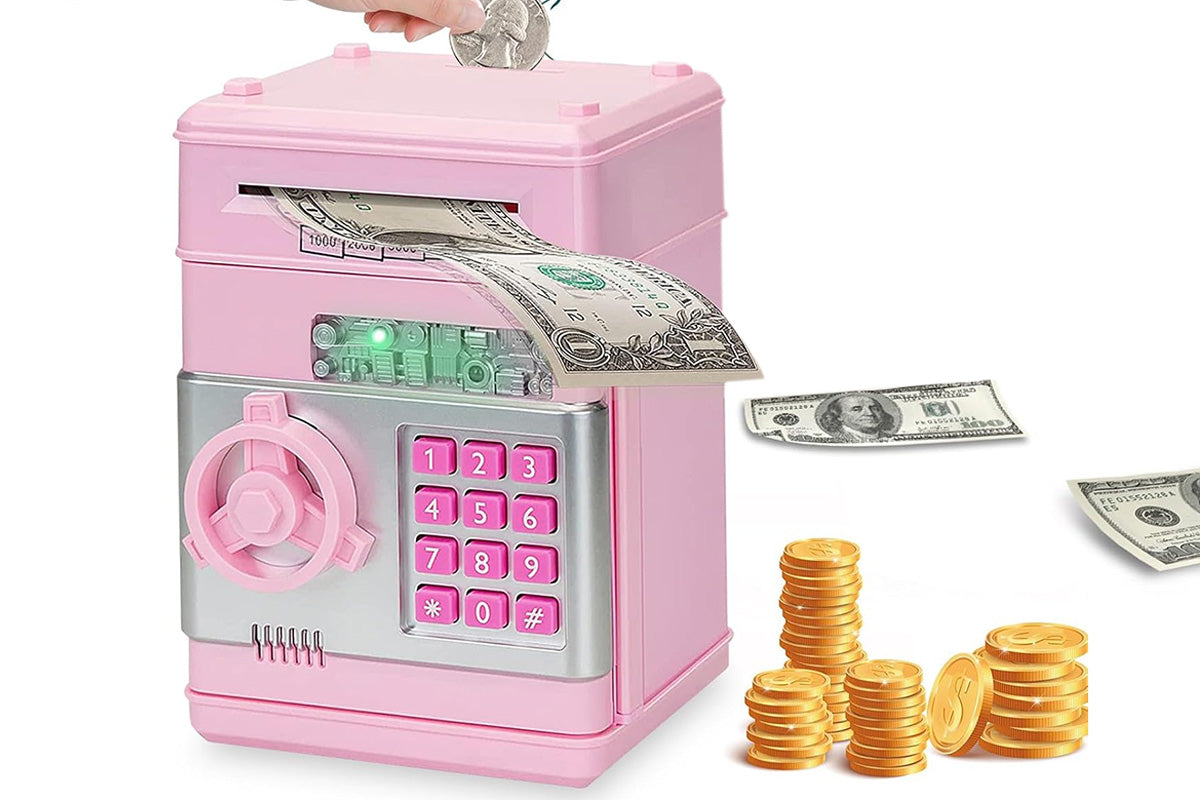 Electronic ATM Piggy Bank with Password Lock Money Coin Saving Box Toys for Little Ones Gifts -Light Pink