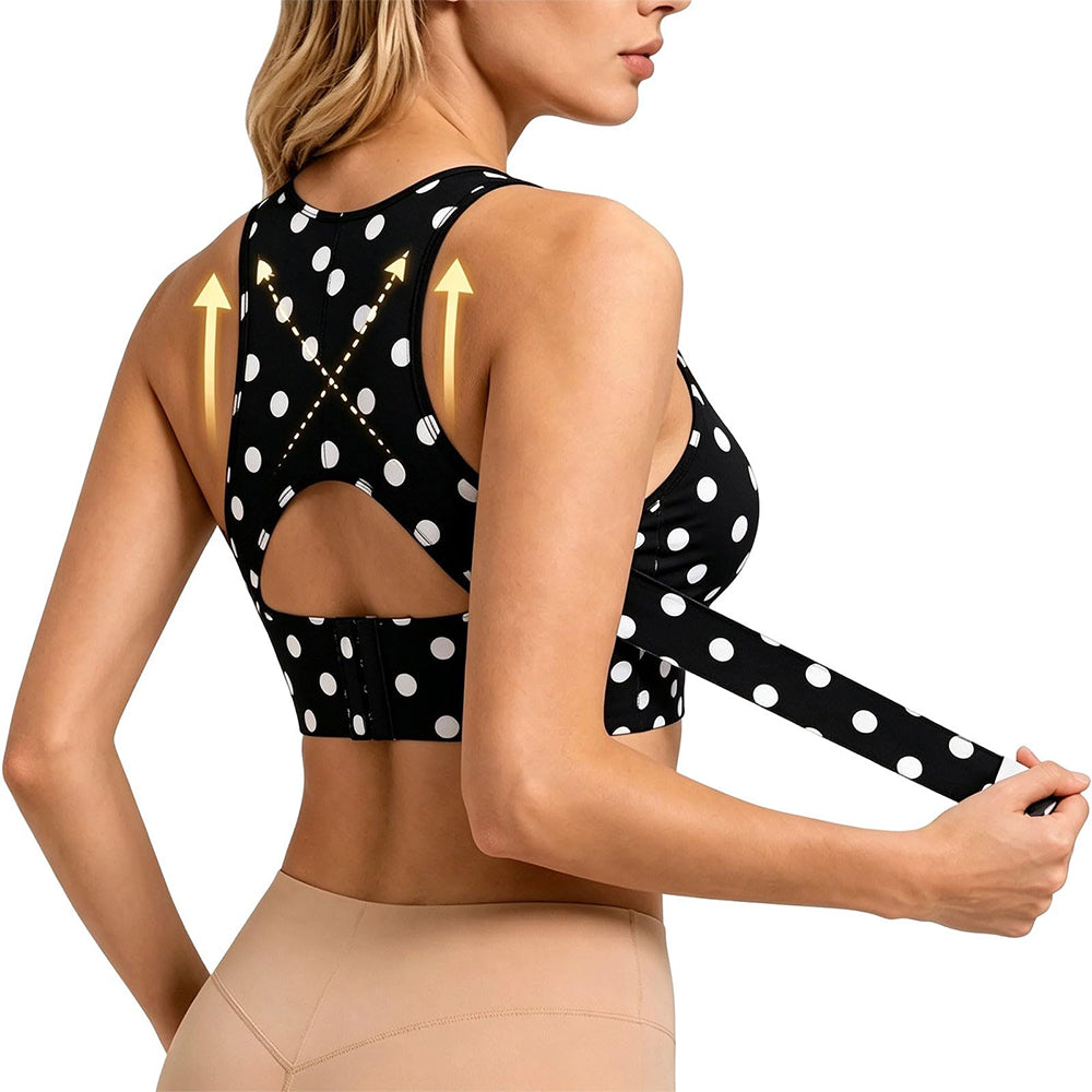 Front Closure Posture Bra Wide Straps Seamless Bra - Black