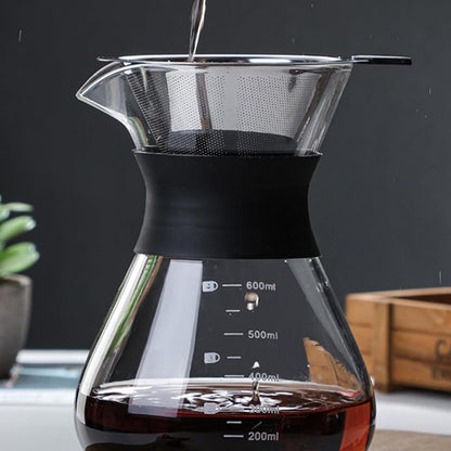 Pour Over Coffee Maker Borosilicate Glass Carafe with Reusable Stainless Steel Filter-400ml