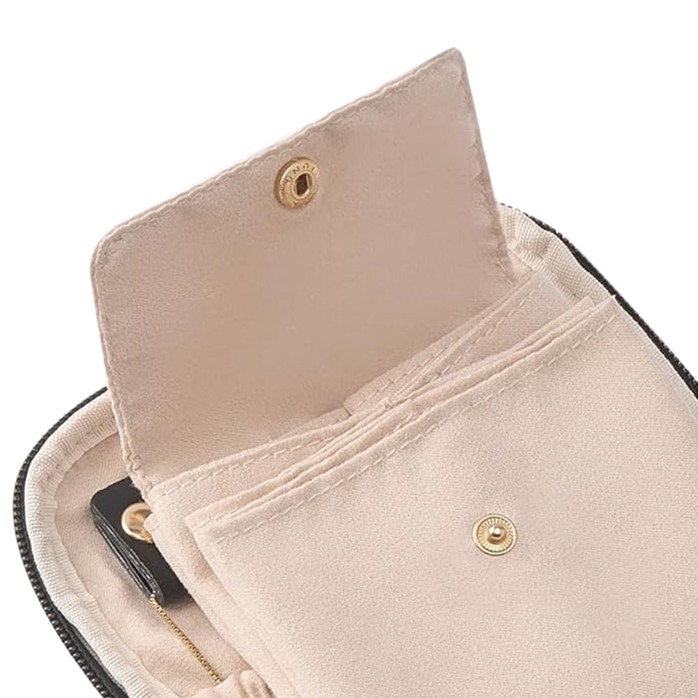 PU Leather Travel Jewelry Organizer Bag with Velvet Lining - Black