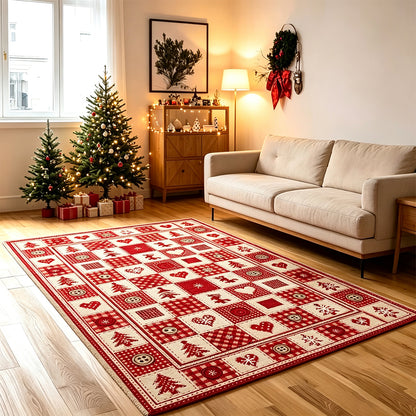 Christmas Plaid Short Pile Rug with Non Slip Rubber Backing - Christmas tree