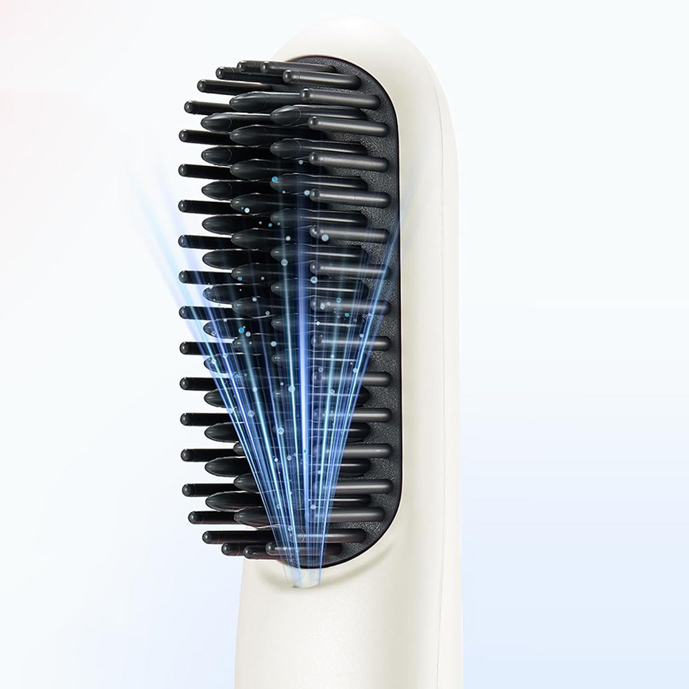 Cordless LCD Hair Straightening Brush 2-in-1 Portable Styling Tool for Travel-White