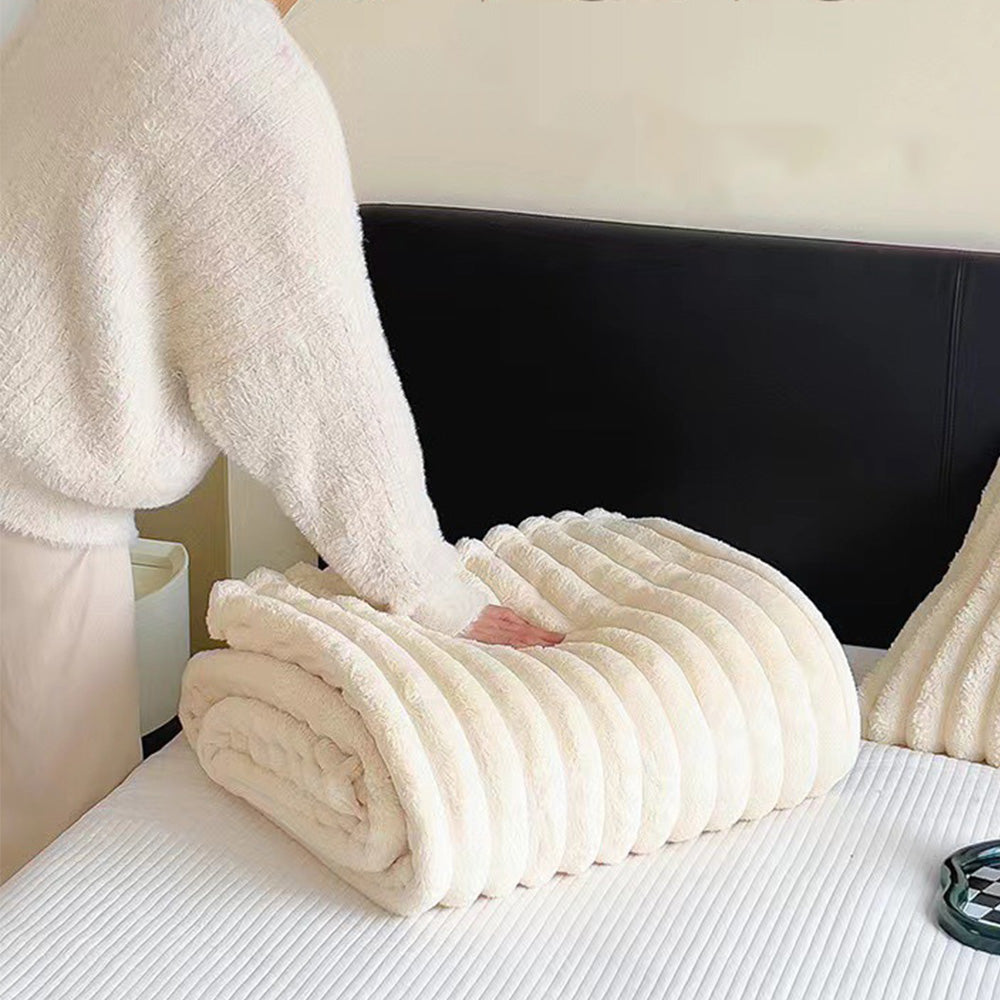 Cozy Plush Throw Blanket Fuzzy Bubble Blanket for Sofa Bedroom Living Room Beige