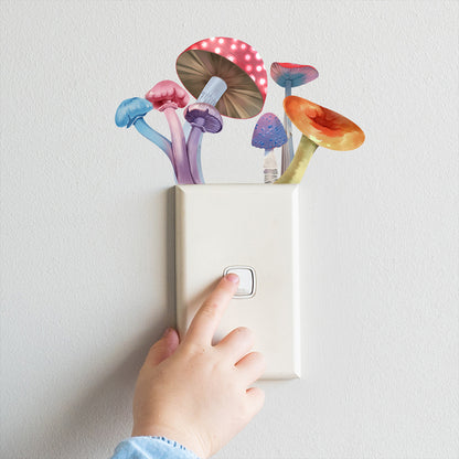 2Pcs Glow in The Dark Mushroom Wall Sticker Luminous Mushroom Light Switch Decals Red and Multicolour