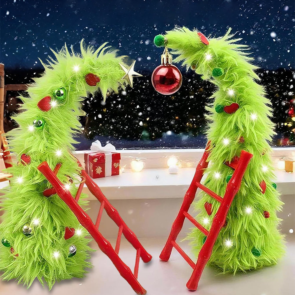 2 Piece Bendable Desktop Christmas Tree with Lights and Mini Ladder
