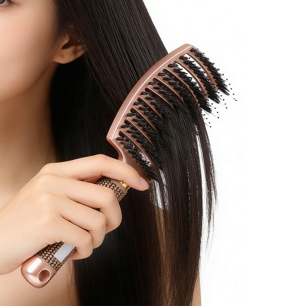 Detangle Nylon Boar Bristle Brush Head Scalp Massage Comb For Fine Hair-Pink