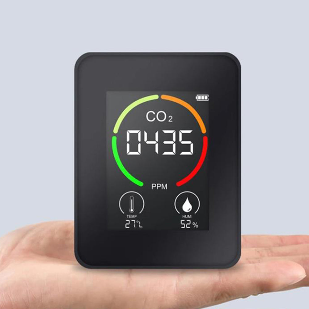 3-in-1 Air Quality Monitor CO2 Meter Temperature Humidity Carbon Dioxide Detector Black