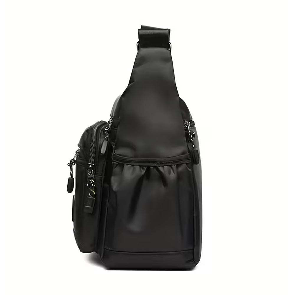Multi-Pocket Men's Crossbody Shoulder Bag for Outdoor Travel and Commuting -Black