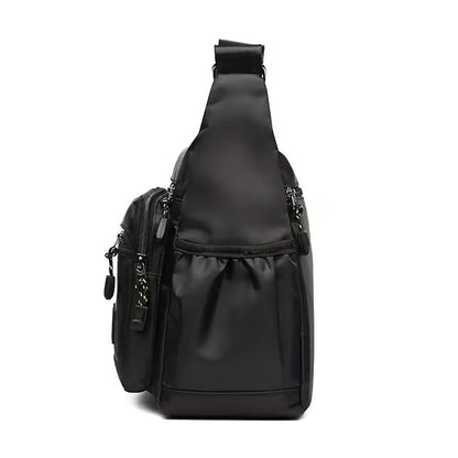Multi-Pocket Men's Crossbody Shoulder Bag for Outdoor Travel and Commuting -Black