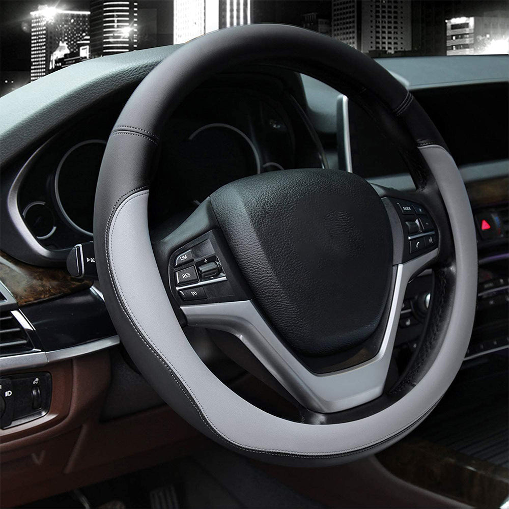 37-38cm Microfiber Leather Steering Wheel Cover-Grey