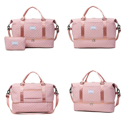 2Pcs Travel Duffle Bag Weekender Bags for Women with Shoe Compartment Hospital Bags-Pink