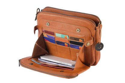 Soft Trendy Three Layer PU Leather Crossbody Purse Shoulder Bag Handbags-Brown