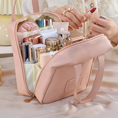 PU Leather Makeup Bag Travel Cosmetic Bag Multi-functional Toiletry Bag Daily Use Pink