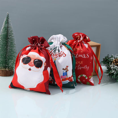 10Pcs Christmas Drawstring Storage Bags Xmas Holiday Wrapping Sacks Style `