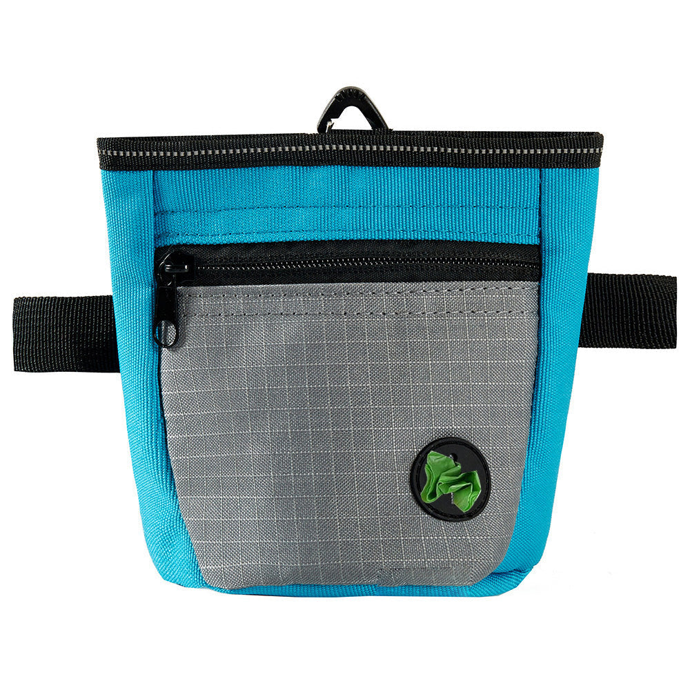 Hands-Free Dog Treat Pouch with Auto-Snap Closure Pet Snack Bag for Training Walking Blue