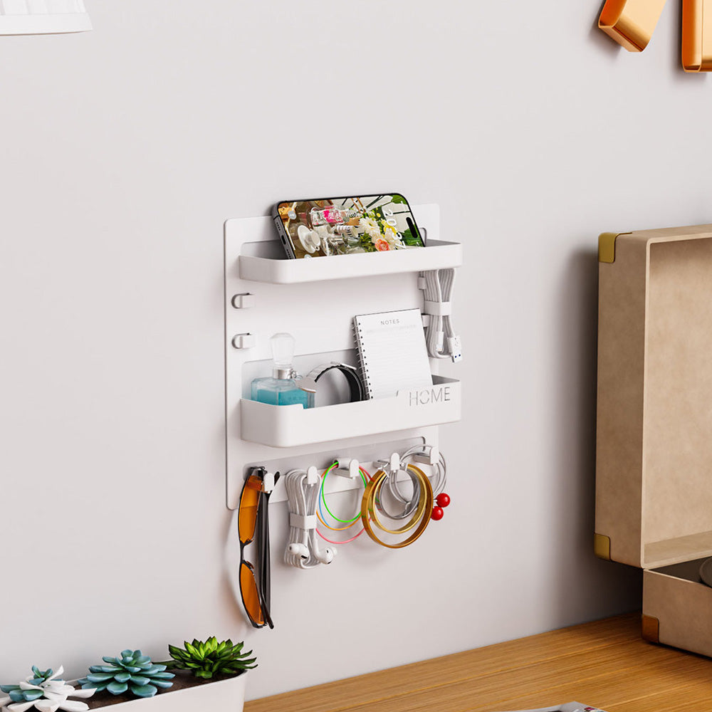 Bedside Shelf Accessories Organizer Wall Mount Self Stick On Cool Stuff for Bedroom Storage and Organization-White