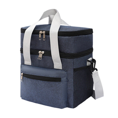 Double Layer Insulated Lunch Bag ââ‚?Portable Cooler Food Tote Navy Blue