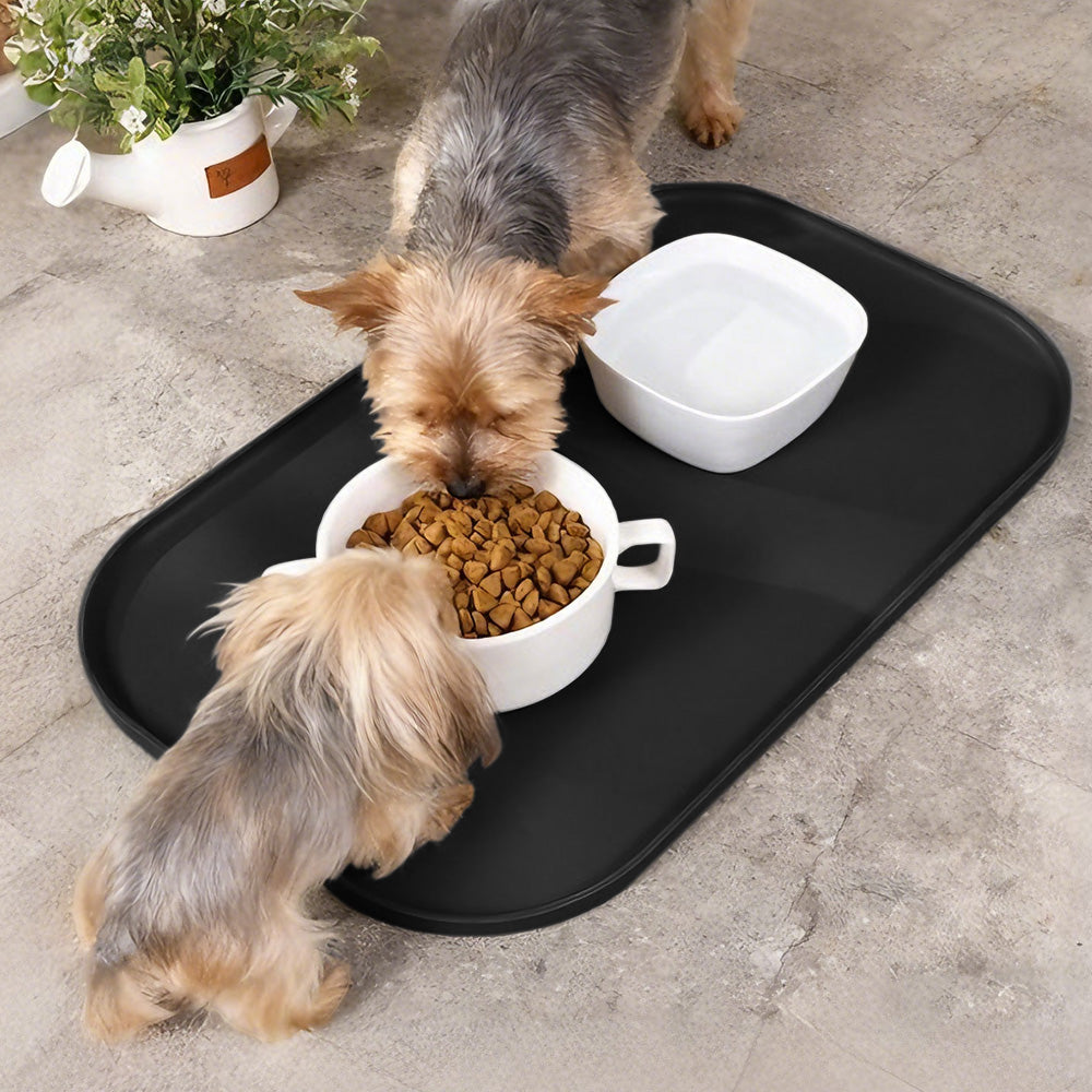 Silicone Pet Feeding Mat Raised Edge Anti-Spill Washable Non-Slip Placemat-Black