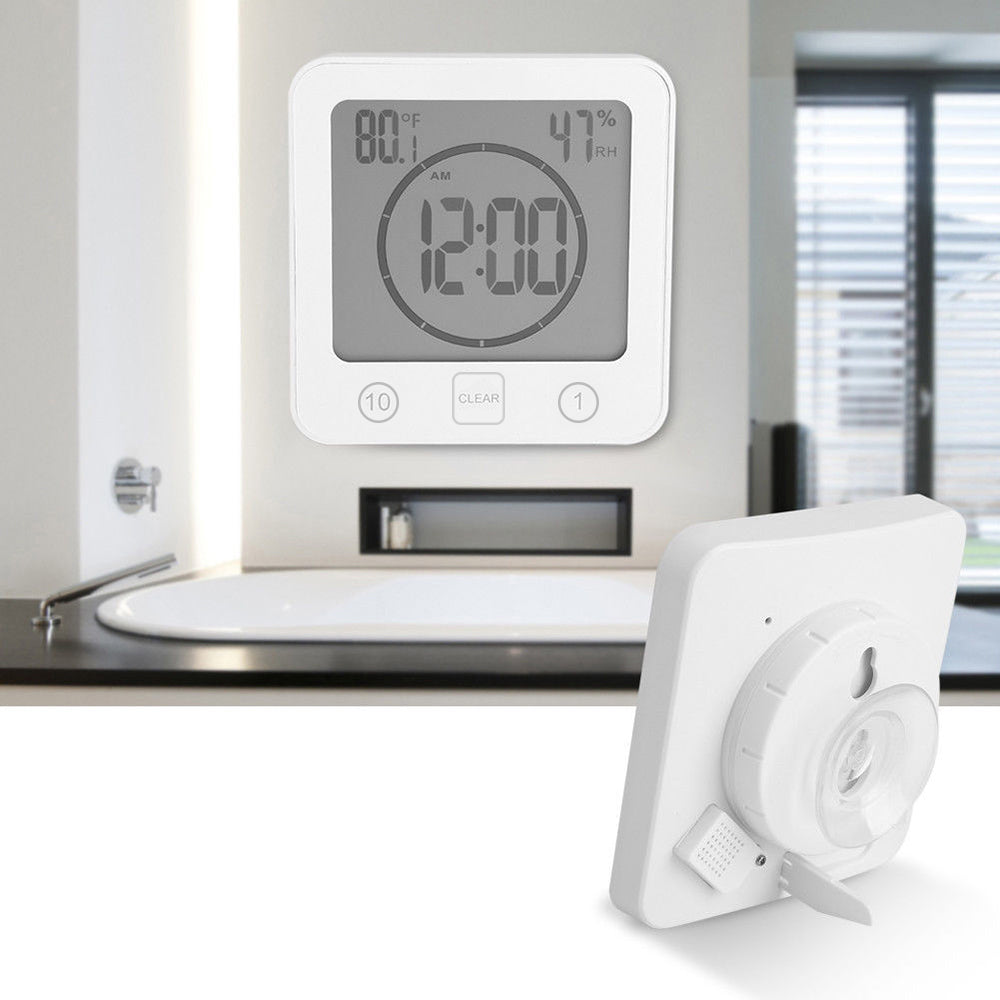 Digital Shower Clock with Timer Water-Resistant Touch Screen Clock White
