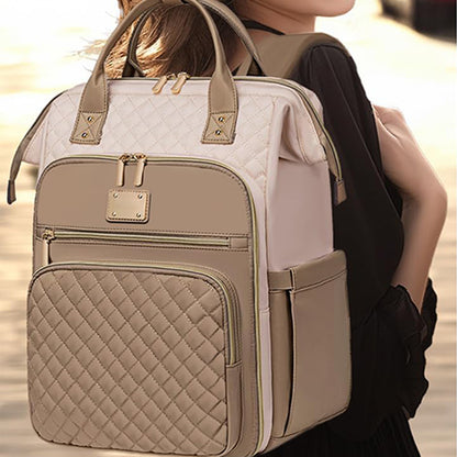 2-in-1 Laptop Backpack with Lunch Bag-Khaki