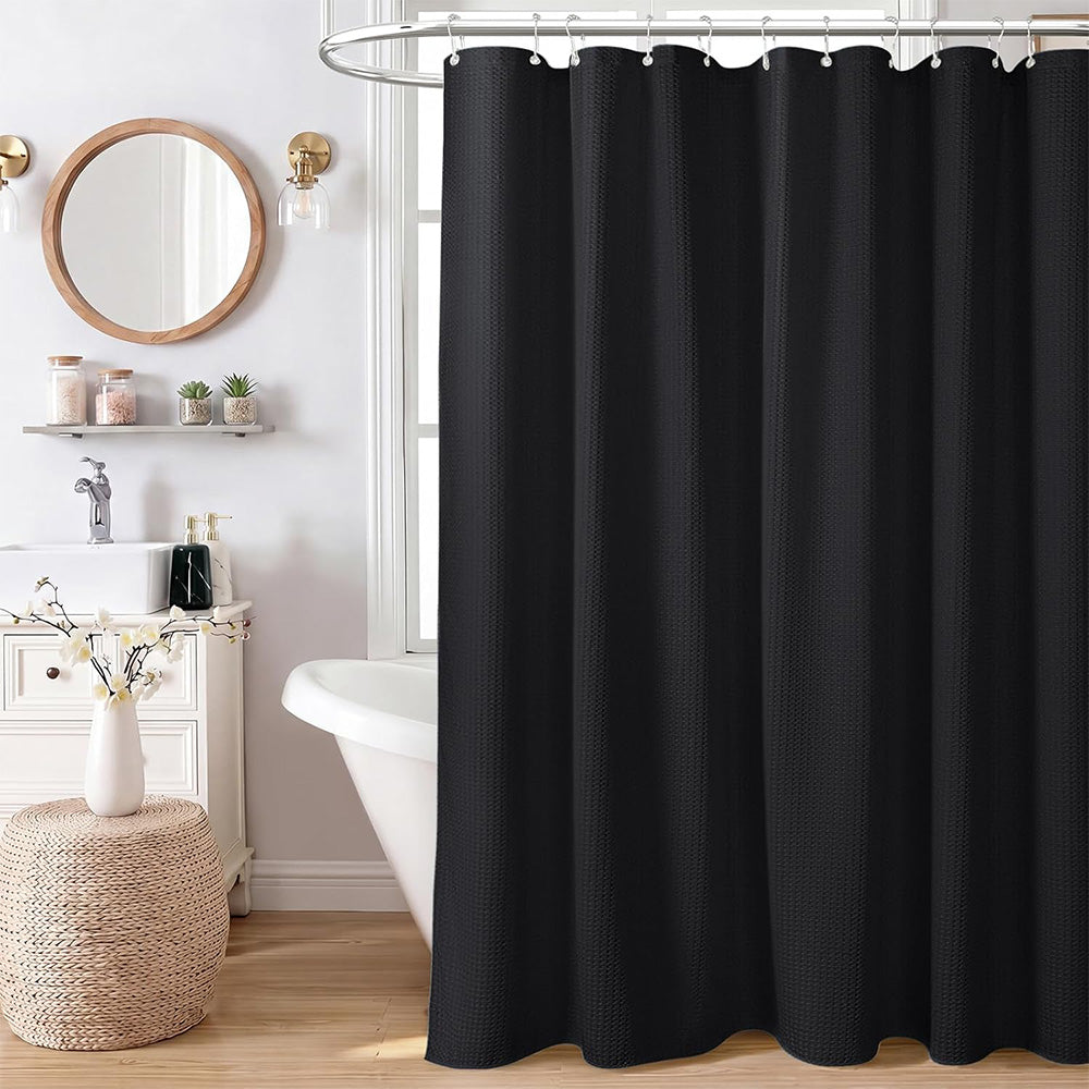 Waffle Weave Water Resistant Shower Curtain - Black