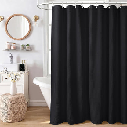 Waffle Weave Water Resistant Shower Curtain - Black