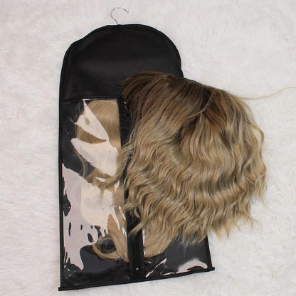 3Pcs Hair Extension Storage Bags with Hangers Dustproof Non-Woven Fake Hair Organizer Black