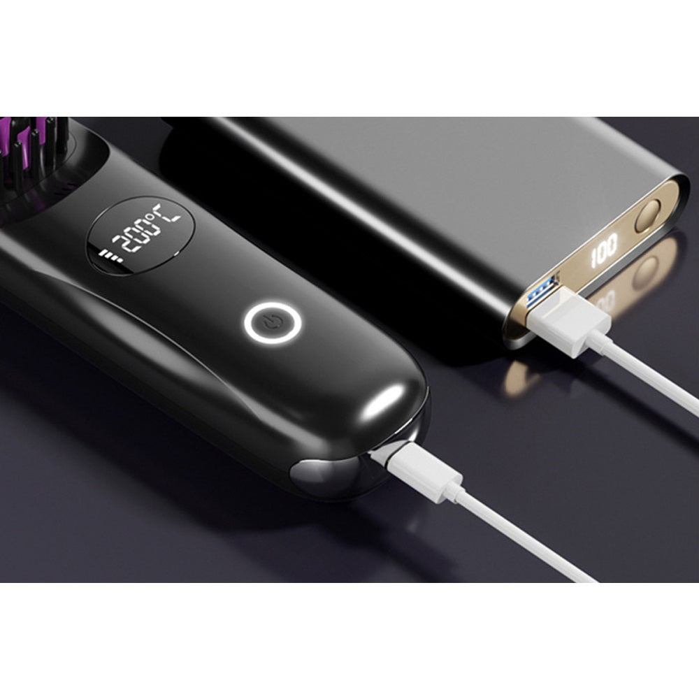 USB Rechargeable Hair Straightening Brush -Black