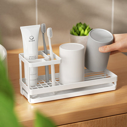 Bathroom Toothbrush Holders Metal Tooth Brush Toothpaste Organizer with Drainage White