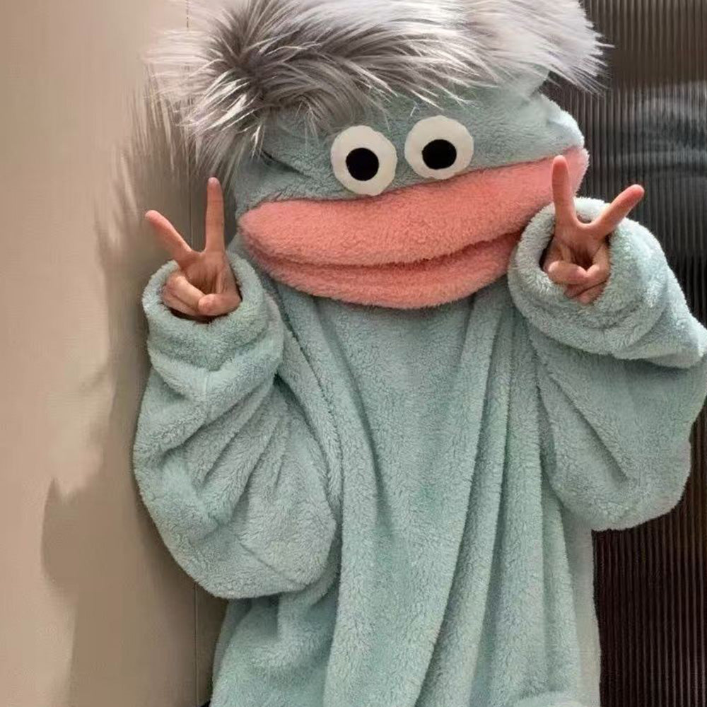 Plush Monster Onesie Pajamas Soft Funny Cartoon Costume Loungewear-Blue