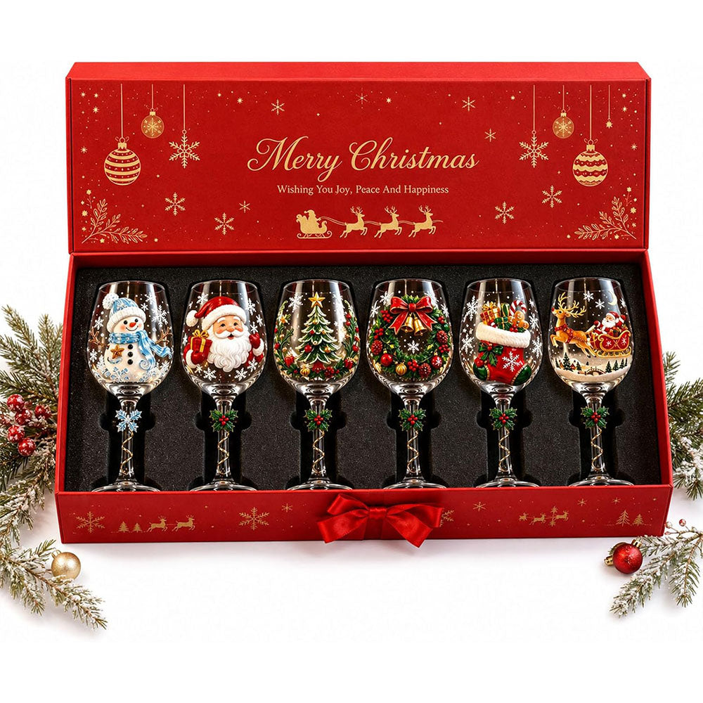 4 Pieces Christmas 3D Art Glass Goblet Holiday Decor Wine Cup