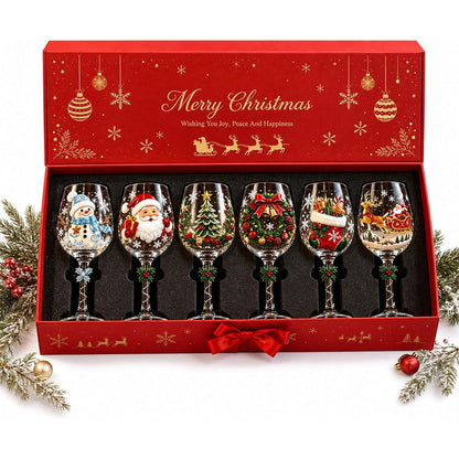 4 Pieces Christmas 3D Art Glass Goblet Holiday Decor Wine Cup