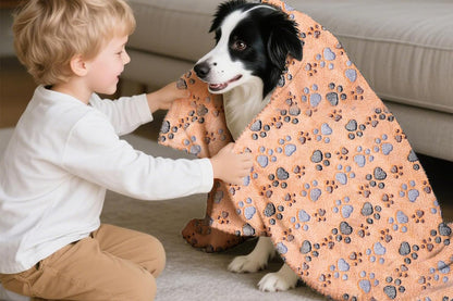 107x75cm Fluffy Fleece Dog Blanket Mat Paw Print Puppy Kitten Throw Blanket -Brown