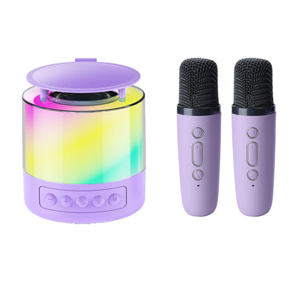 Bluetooth Karaoke Machine with 2 Wireless Microphones Mini Singing Speaker with Colorful Light Purple