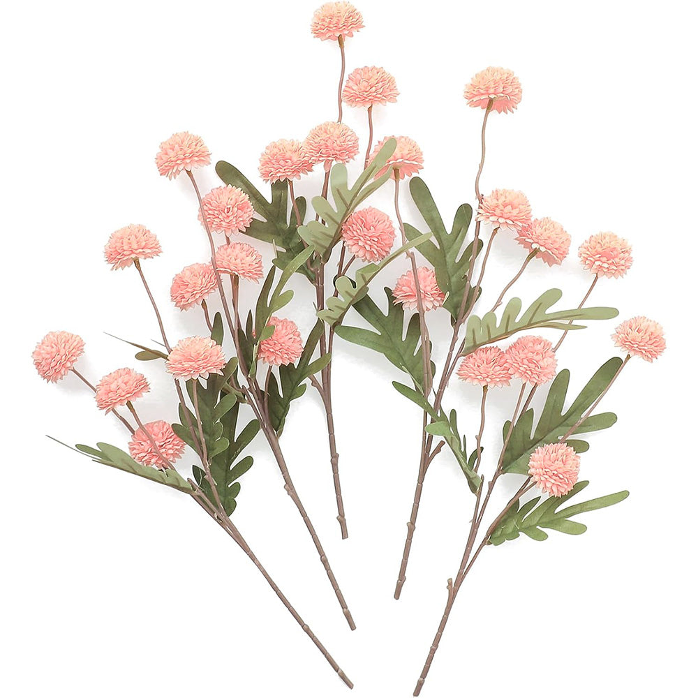5Pcs Artificial Flower Stems Faux Pom Pom Flowers for Home Decor Pink