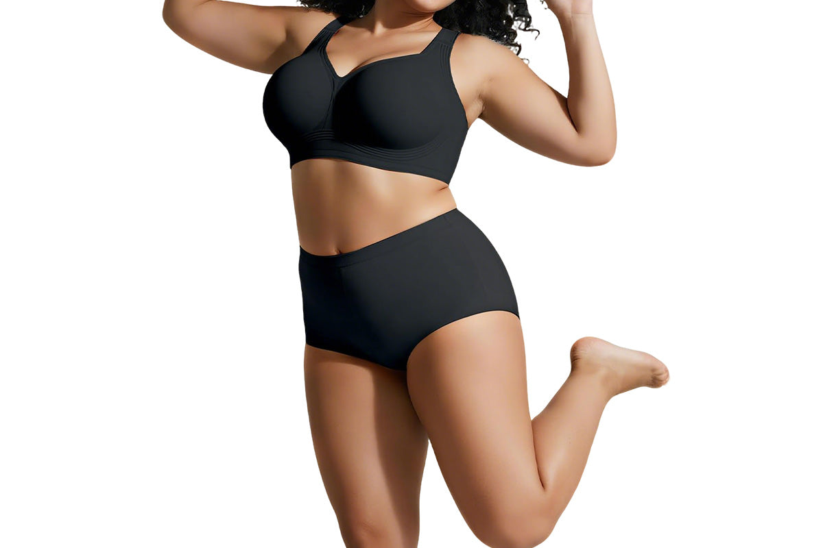 Full Coverage Seamless Wireless Plus Size Bra - Black