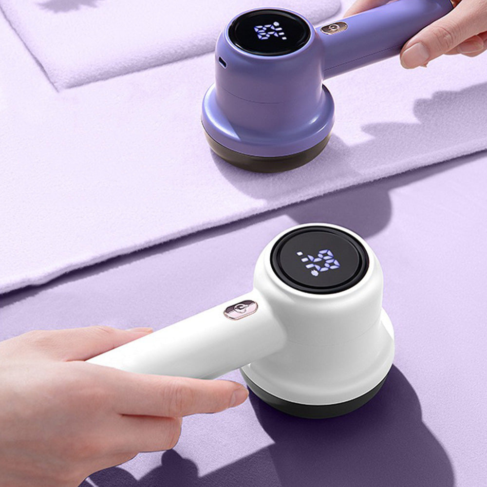 Electric Lint Remover with 3 Speed Levels LED Display 3 Replacement Blades for Clothes-White
