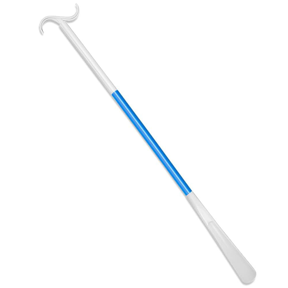 2-in-1 Shoe Horn & Dressing Aid Adjustable Shoe Horn for Easy Shoe Clothing Wear Blue and White