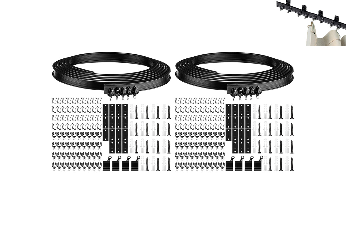 2 Piece Flexible Ceiling Curved 5M Bendable Curtain Track - Black