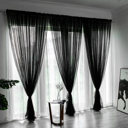 3 Piece Polyester Sheer Rod Pocket Curtains for Window Door  Divider - Black