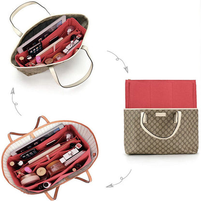 Thick Felt Tote Bag Organizer Insert with Multiple Pockets -Wine Red