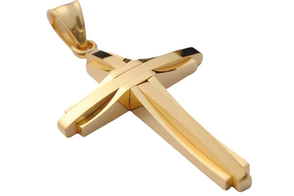 Crucifix Pendant Necklace Titanium Steel Unisex Chain -Gold