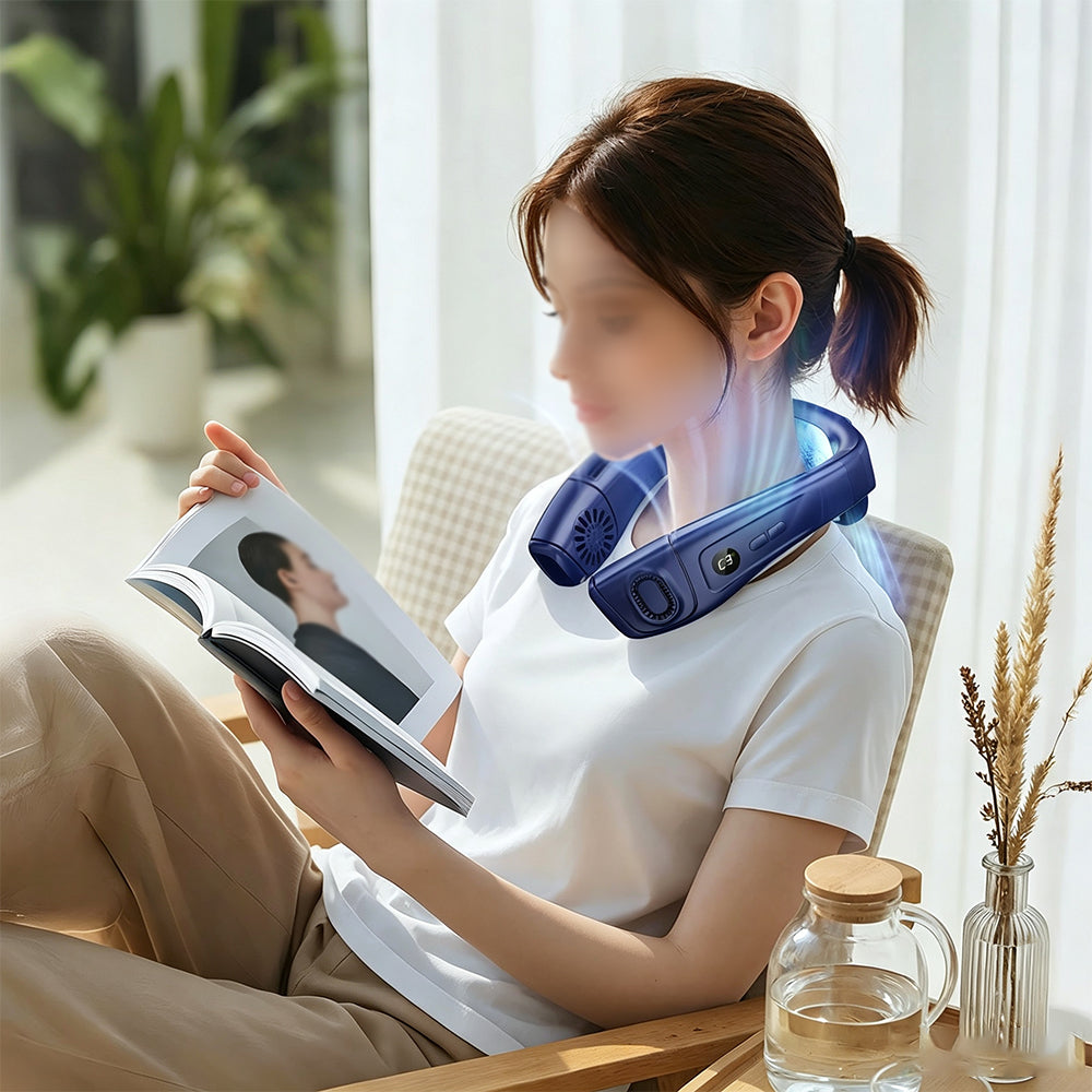 Wearable Neck Fan with Semiconductor Cooling - Blue